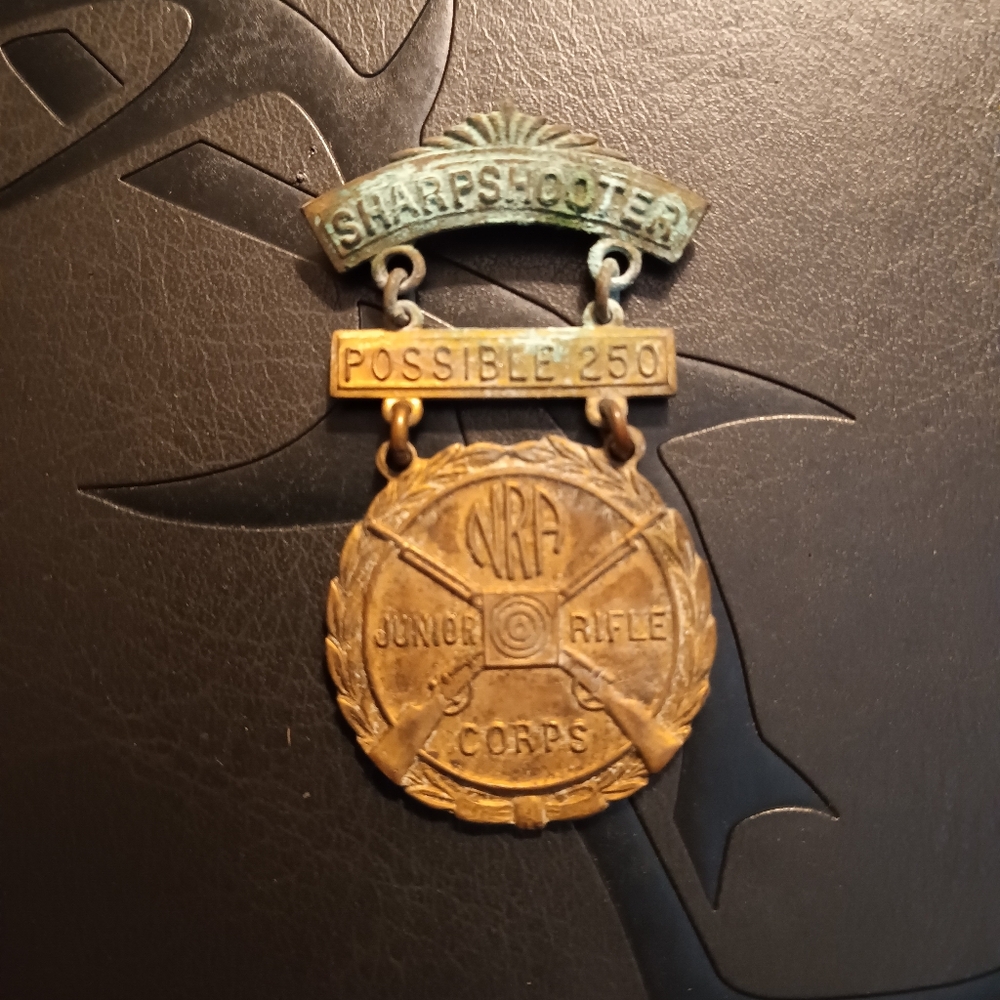Vintage NRA Junior Division Sharpshooter, Marksman Award Military Medal Pin